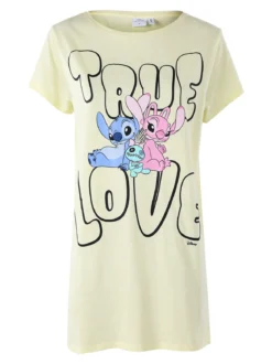 Disney Lilo & Stitch Maxi t-shirt da donna in cotone a maniche corte con stampa disegno - giallo