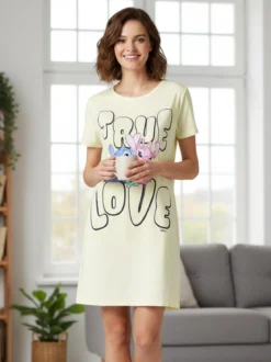 Disney Lilo & Stitch Maxi t-shirt da donna in cotone a maniche corte con stampa disegno - giallo