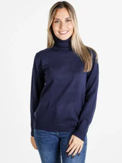 Dolce & Trendy Pullover donna dolcevita in maglia - blu scuro