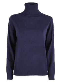 Dolce & Trendy Pullover donna dolcevita in maglia - blu scuro