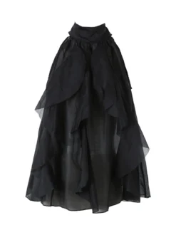 Doremi Top donna con volant e allacciatura al collo - nero
