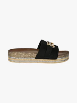 Econfort Ciabatte donna gioiello con strass e platform - nero