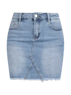 Eilous Jeans Gonna in denim con finale sfrangiato