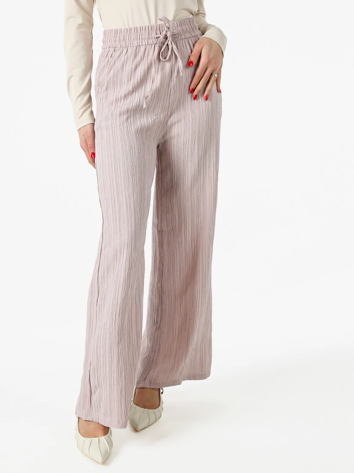 Eletta Pantaloni donna a palazzo con coulisse - rosa