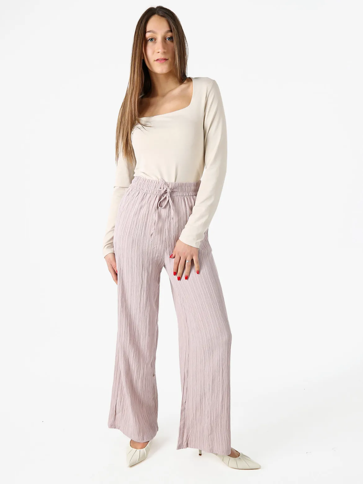 Eletta Pantaloni donna a palazzo con coulisse - rosa
