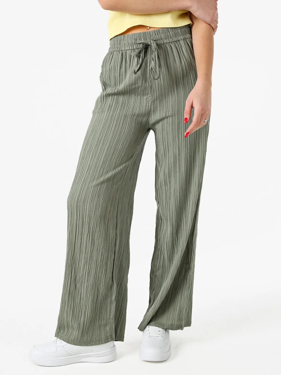 Eletta Pantaloni donna a palazzo con coulisse - verde