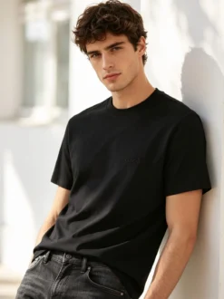 Ellesse T-shirt girocollo da uomo in cotone con logo - nero
