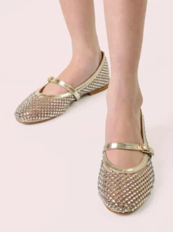 Energy Ballerine da donna in tulle con strass e cinturino con fibbia - oro