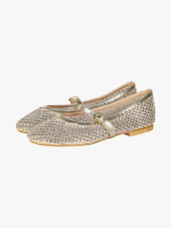 Energy Ballerine da donna in tulle con strass e cinturino con fibbia - oro