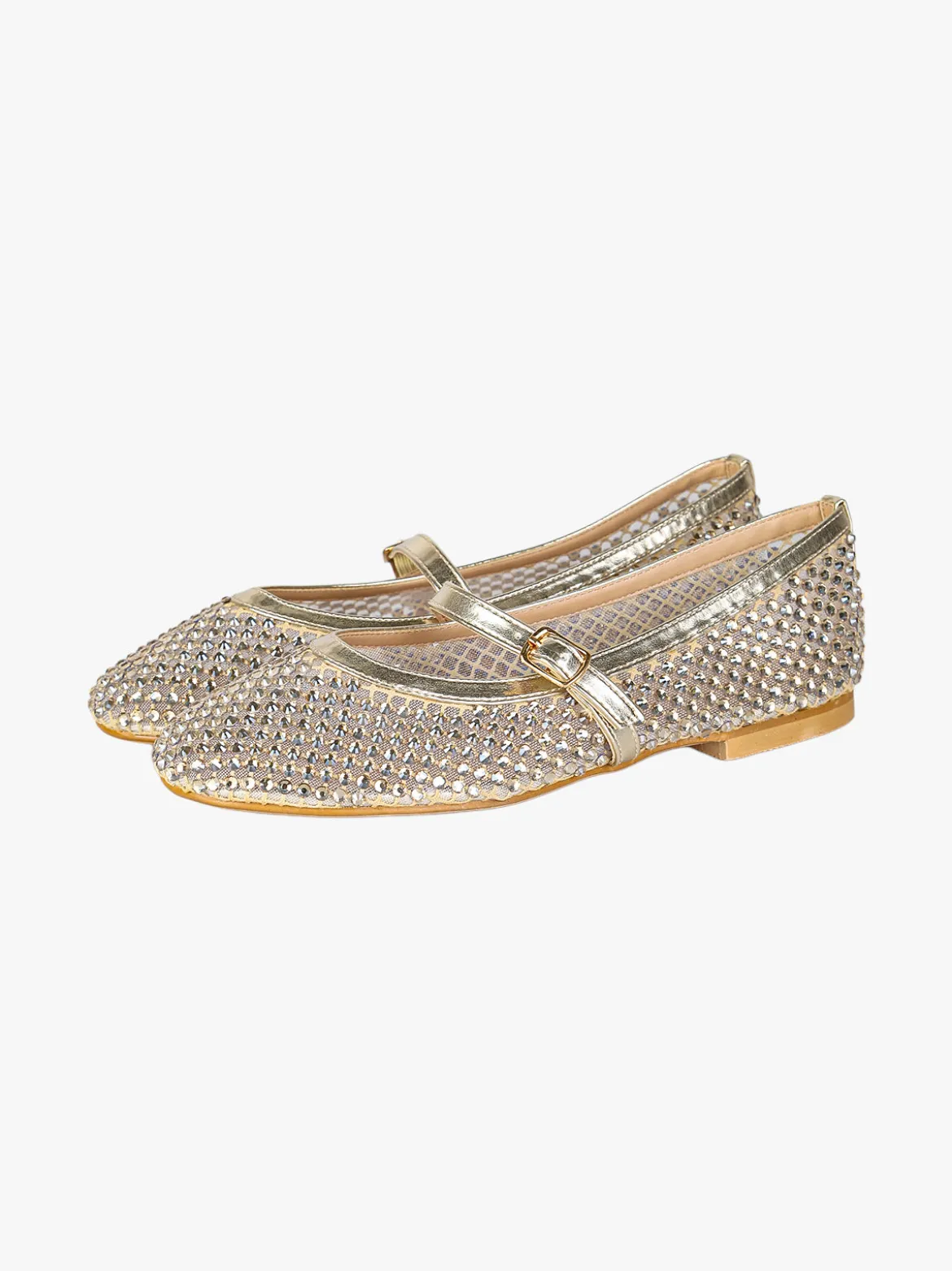 Energy Ballerine da donna in tulle con strass e cinturino con fibbia - oro