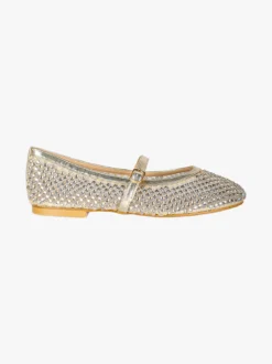 Energy Ballerine da donna in tulle con strass e cinturino con fibbia - oro