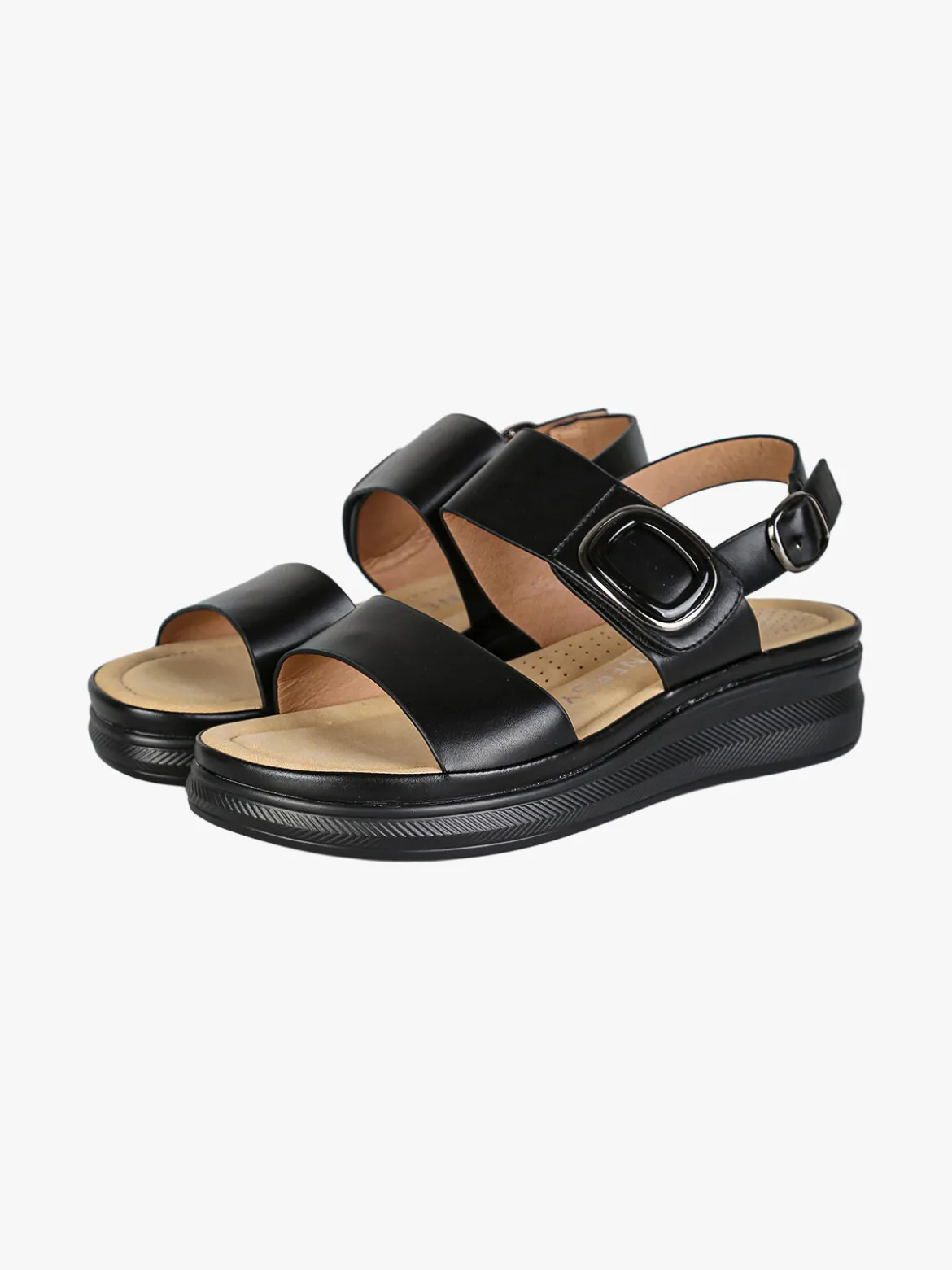 Energy Sandali donna con cinturino a strappo e zeppa comfort - nero