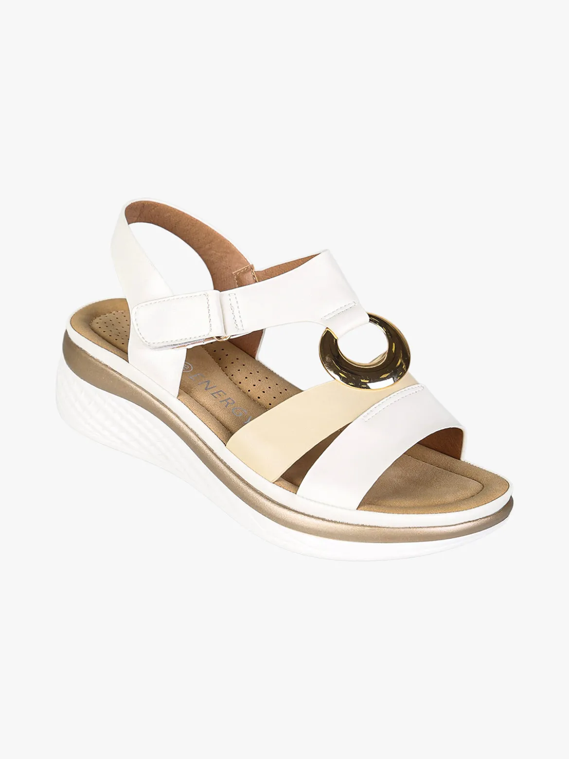 Energy Sandali donna con zeppa e cinturino a strappo - bianco