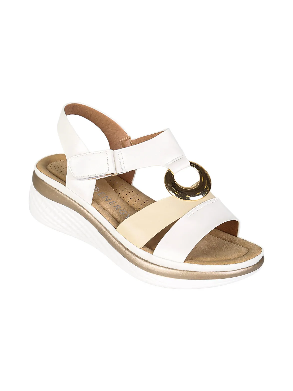 Energy Sandali donna con zeppa e cinturino a strappo - bianco