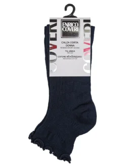 Enrico Coveri Calze corte da donna a costine e bordo a volant - blu scuro