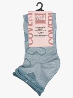 Enrico Coveri Calze corte da donna con ricami a cuori - azzurro
