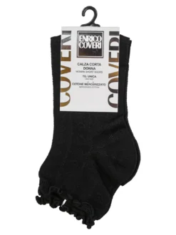 Enrico Coveri Calze corte da donna in cotone con bordo volant - nero