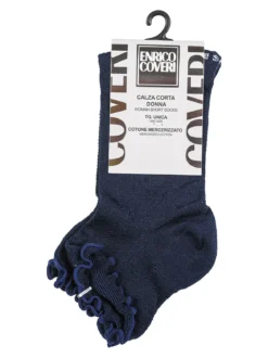 Enrico Coveri Calze corte da donna in cotone con bordo volant - blu scuro