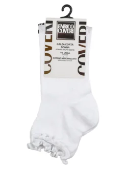Enrico Coveri Calze corte da donna in cotone con bordo volant - bianco