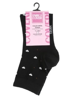 Enrico Coveri Calze corte donna cuori in caldo cotone - nero