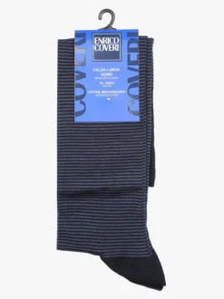 Enrico Coveri Calze lunghe da uomo in cotone mercerizzato a righe sottili - blu scuro