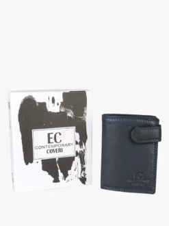 Enrico Coveri Contemporary Portafoglio verticale in pelle da uomo con bottone - blu scuro