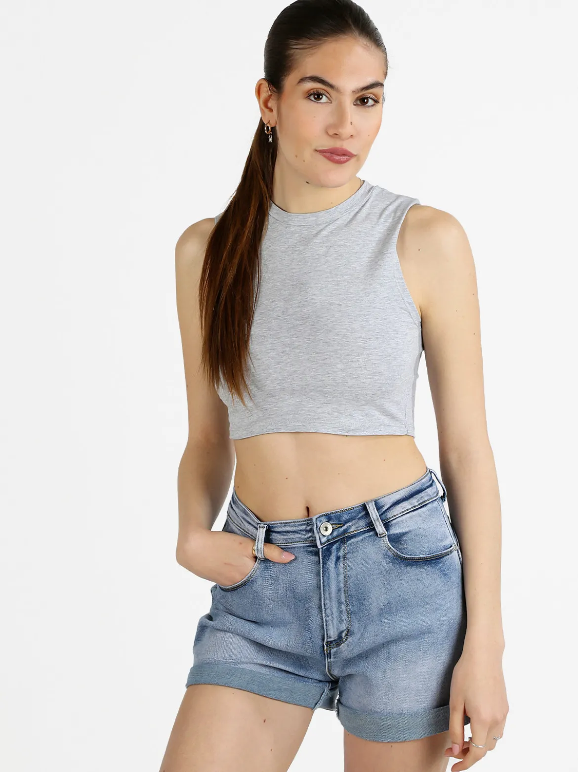 Essenziale Milano Canotta cropped da donna a spalla larga