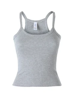 Essenziale Milano Top donna a coste con spalline strette e scollo vogatore - grigio