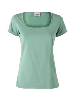 Essenziale Milano T-shirt da donna in cotone con scollo quadrato - verde chiaro