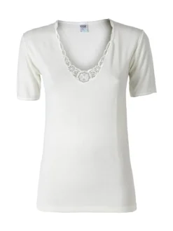 Esse Speroni Maglia intima donna in lana e cotone con dettagli macramè - bianco