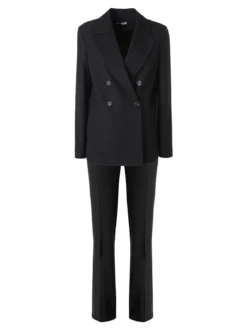 Fast Fashion Completo elegante da donna con blazer a doppiopetto e pantaloni a gamba dritta - nero