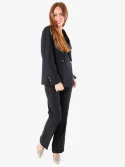 Fast Fashion Completo elegante da donna con blazer a doppiopetto e pantaloni a gamba dritta - nero