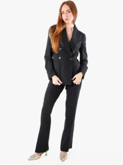 Fast Fashion Completo elegante da donna con blazer a doppiopetto e pantaloni a gamba dritta - nero
