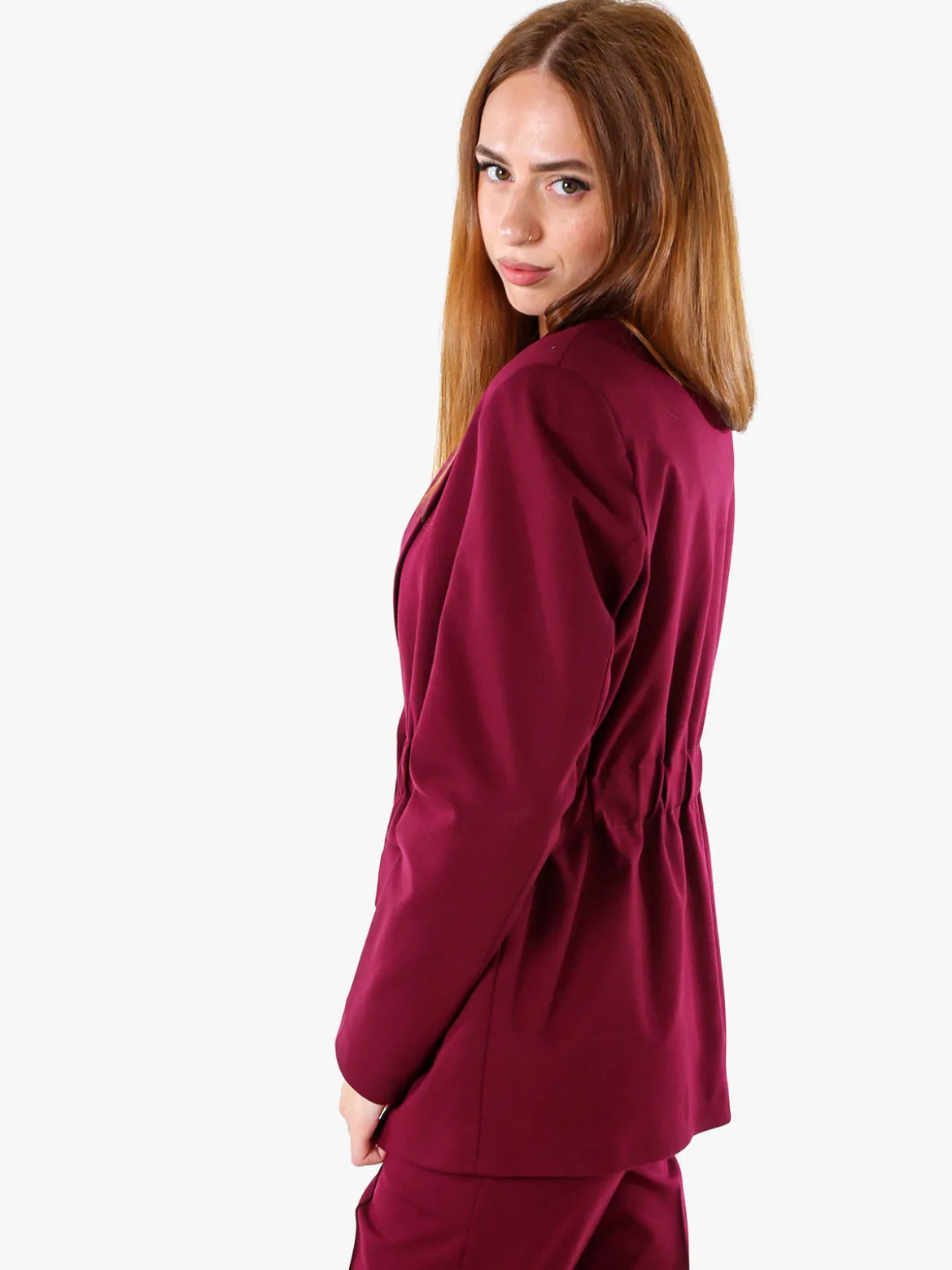 Fast Fashion Completo elegante da donna con blazer e pantaloni con finale a zampa - bordeaux