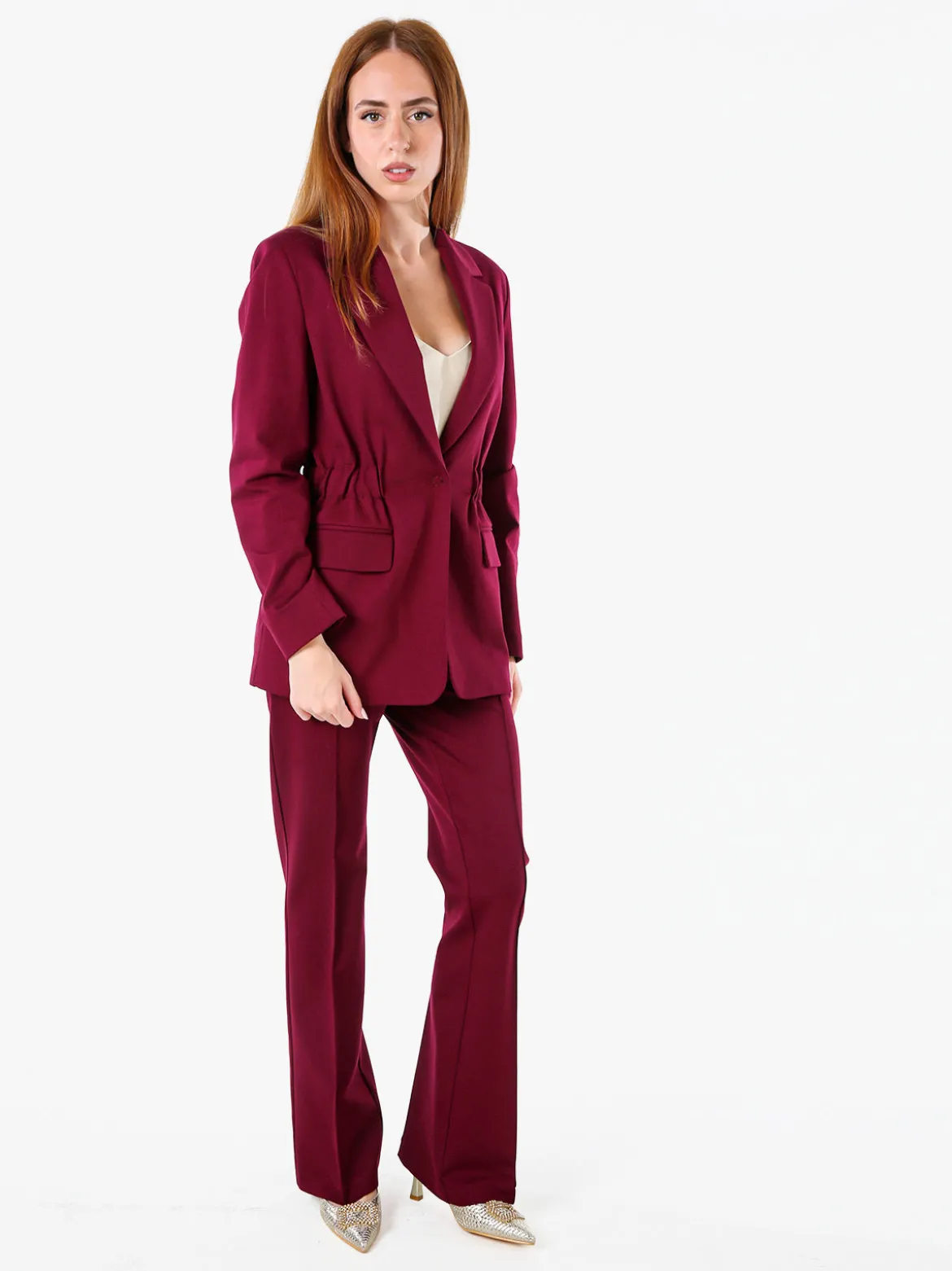 Fast Fashion Completo elegante da donna con blazer e pantaloni con finale a zampa - bordeaux