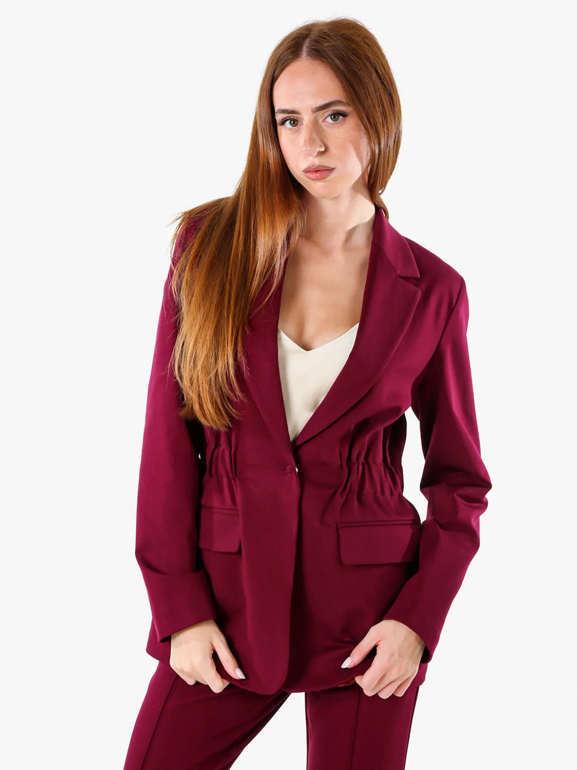 Fast Fashion Completo elegante da donna con blazer e pantaloni con finale a zampa - bordeaux