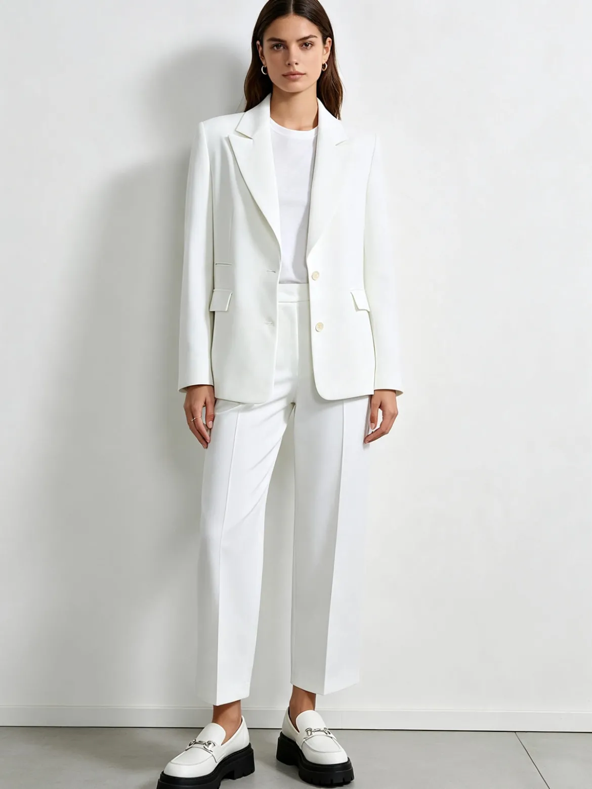 Fast Fashion Completo elegante da donna con blazer e pantaloni a gamba larga - panna