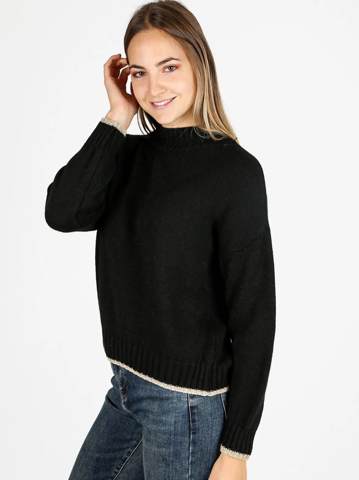 Fh Maglione donna in misto lana con dettaglio lurex - nero
