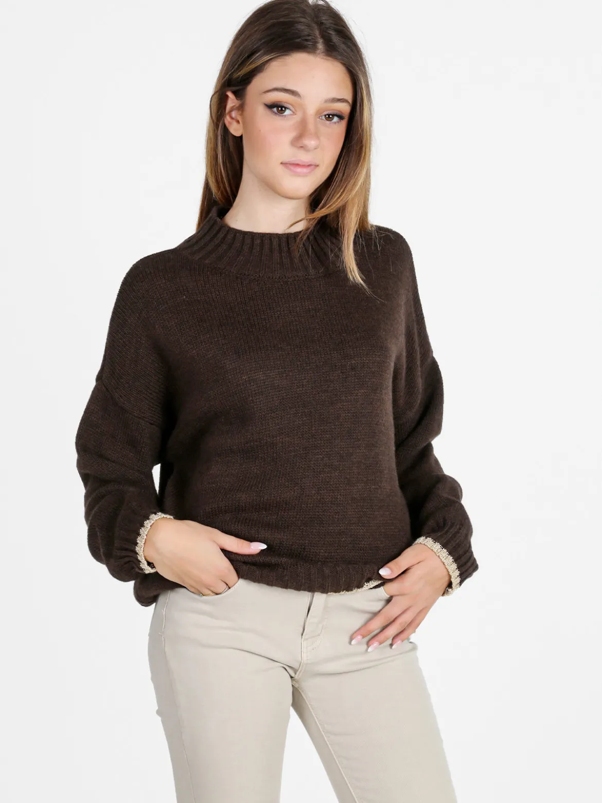 Firenze Maglione donna con dettagli lurex - moro