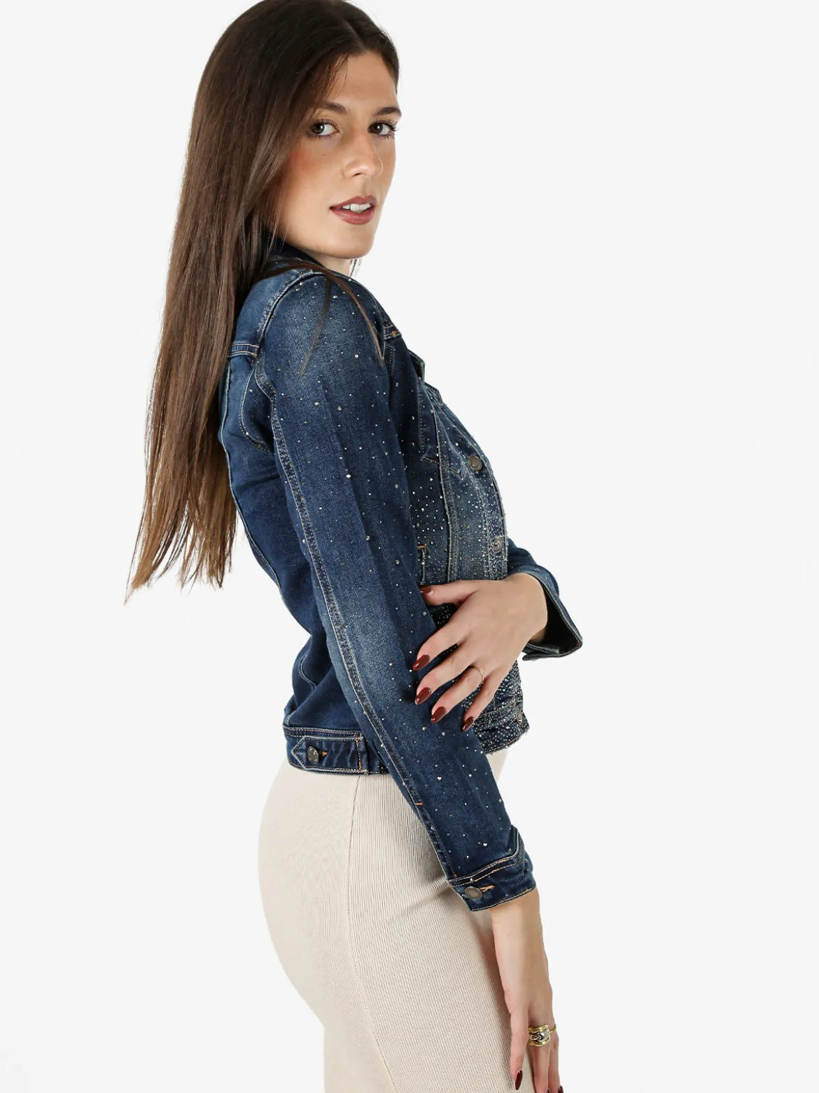 Flex Moda Giacca in jeans da donna con borchie - jeans
