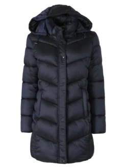 Flight Finery Giubbotto lungo da donna con bottoni e zip - blu scuro