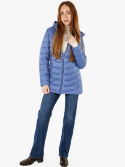 Flight Finery Giubbotto lungo da donna con cappuccio e zip - jeans