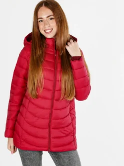 Flight Finery Giubbotto lungo da donna con cappuccio e zip - rosso