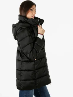 Flight Finery Giubbotto lungo da donna imbottito con cappuccio e zip - nero