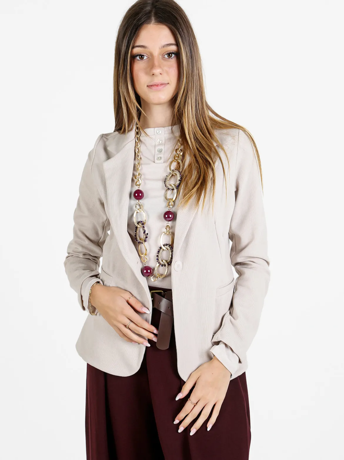 Floria Blazer donna a costine monobottone - beige