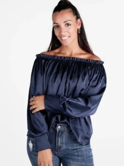 Floria Blusa donna effetto raso con scollo a barca