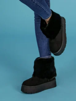 Flyfor Stivaletti donna scamosciati con platform e bordo in pelliccia sintetica