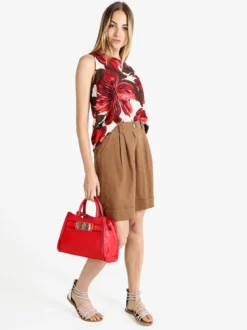 Frenetika Bermuda donna in misto lino con risvolto
