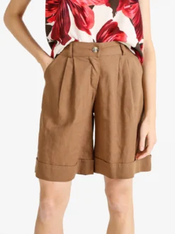 Frenetika Bermuda donna in misto lino con risvolto