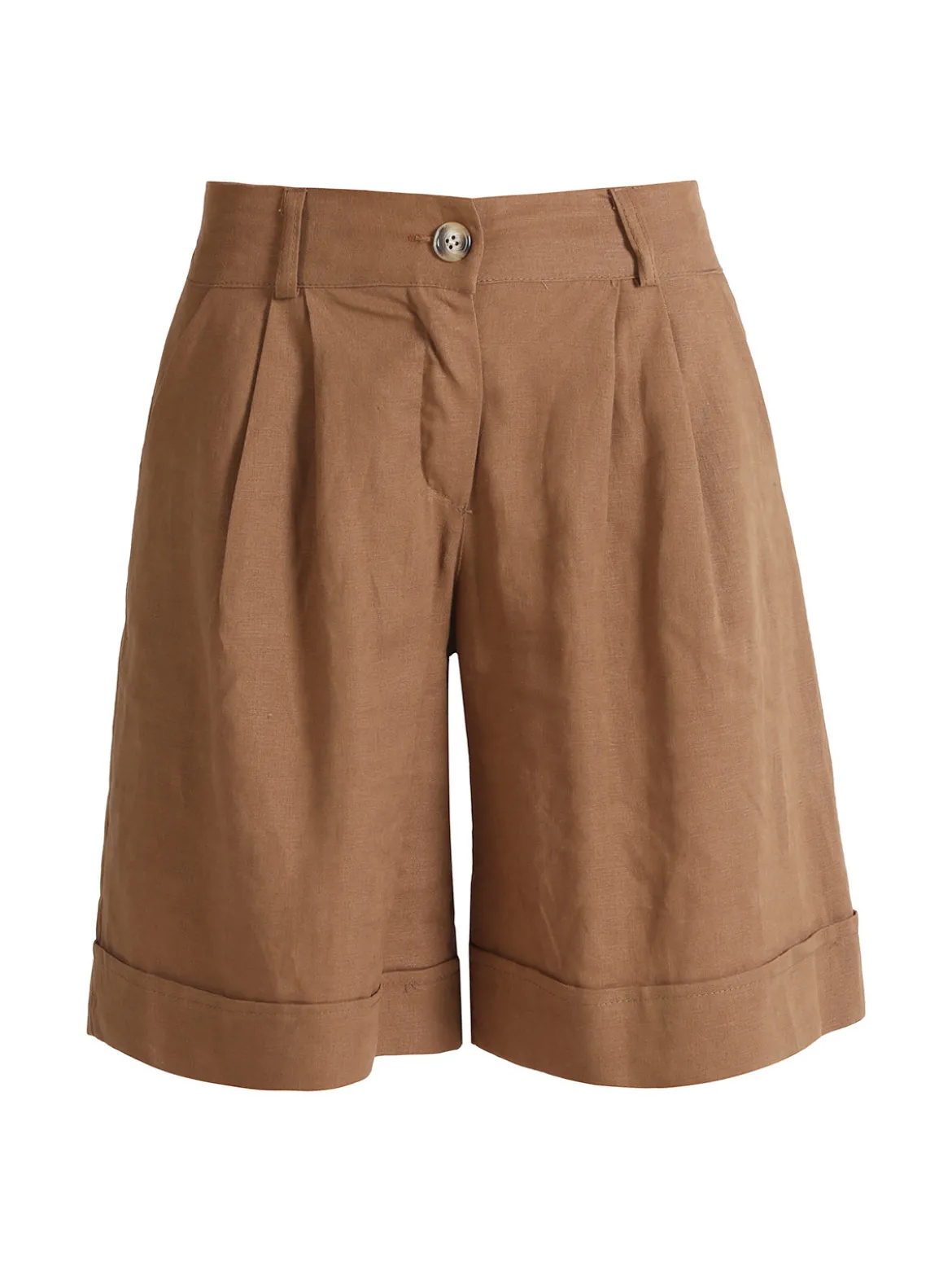 Frenetika Bermuda donna in misto lino con risvolto